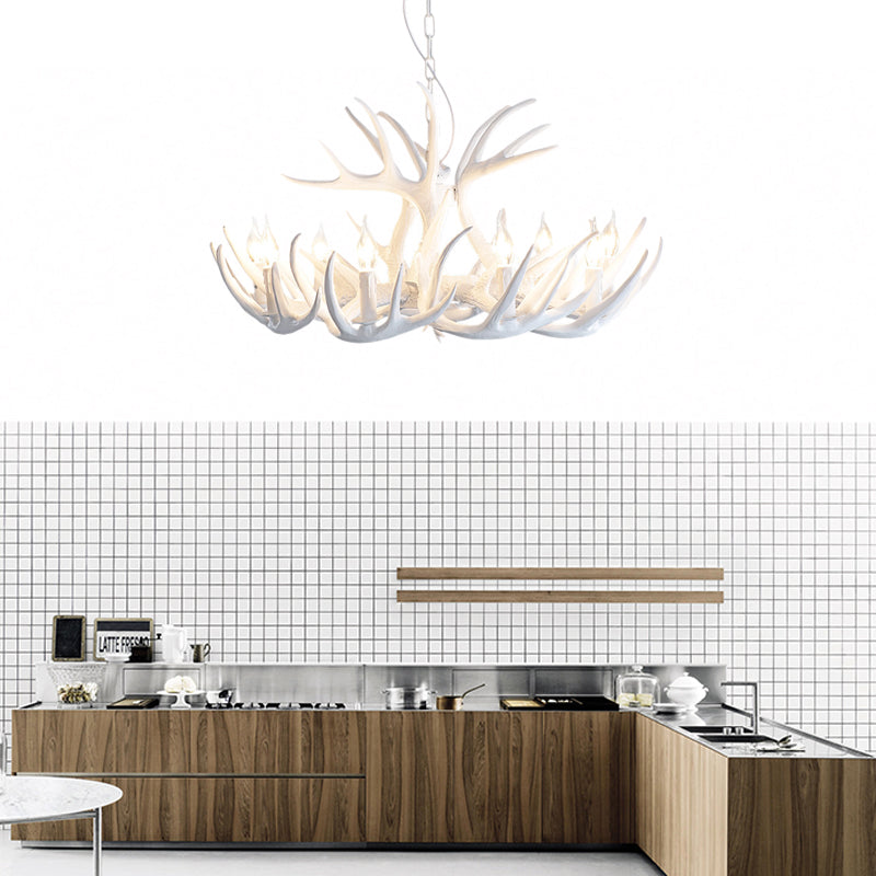 White Faux Antler Pendant Chandelier Traditional Resin 4/6/9 Heads Dining Room Hanging Ceiling Light Clearhalo 'Ceiling Lights' 'Chandeliers' Lighting' options 234020