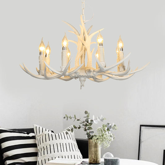 Resin White Hanging Chandelier Candle 4/8 Bulbs Traditional Pendant Light Fixture for Bedroom Clearhalo 'Ceiling Lights' 'Chandeliers' Lighting' options 234029