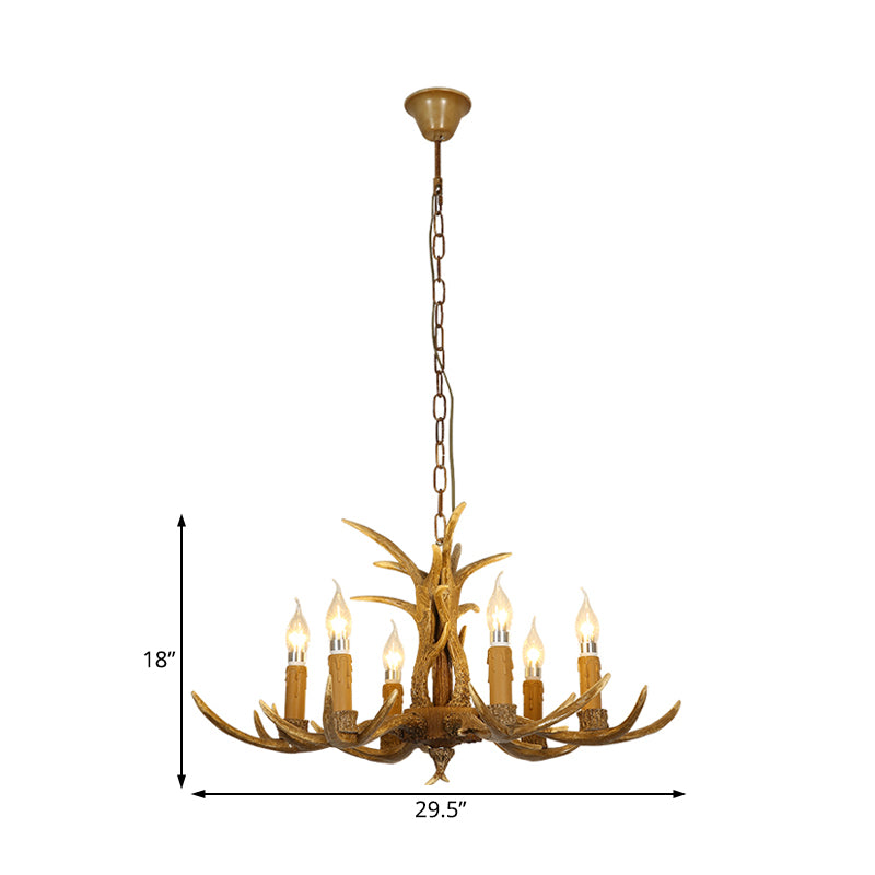 4/6/8 Heads Resin Chandelier Rustic Brown Candle Dining Room Pendant Light with Deer Antler Clearhalo 'Ceiling Lights' 'Chandeliers' Lighting' options 234046