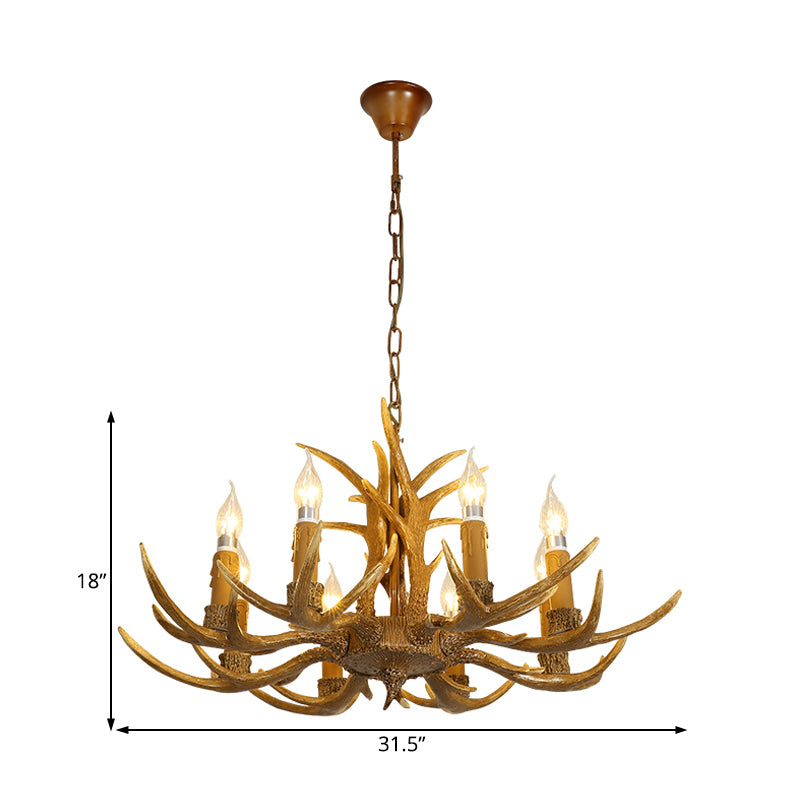 4/6/8 Heads Resin Chandelier Rustic Brown Candle Dining Room Pendant Light with Deer Antler Clearhalo 'Ceiling Lights' 'Chandeliers' Lighting' options 234050