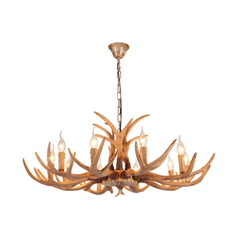 4/6/8 Heads Resin Chandelier Rustic Brown Candle Dining Room Pendant Light with Deer Antler Clearhalo 'Ceiling Lights' 'Chandeliers' Lighting' options 234053
