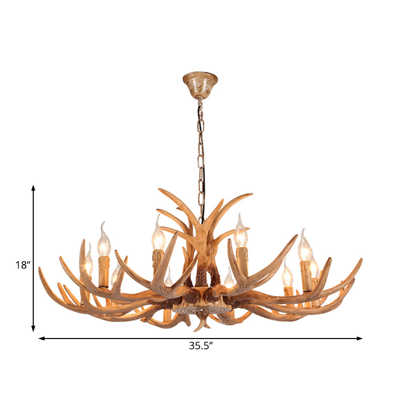 4/6/8 Heads Resin Chandelier Rustic Brown Candle Dining Room Pendant Light with Deer Antler Clearhalo 'Ceiling Lights' 'Chandeliers' Lighting' options 234054