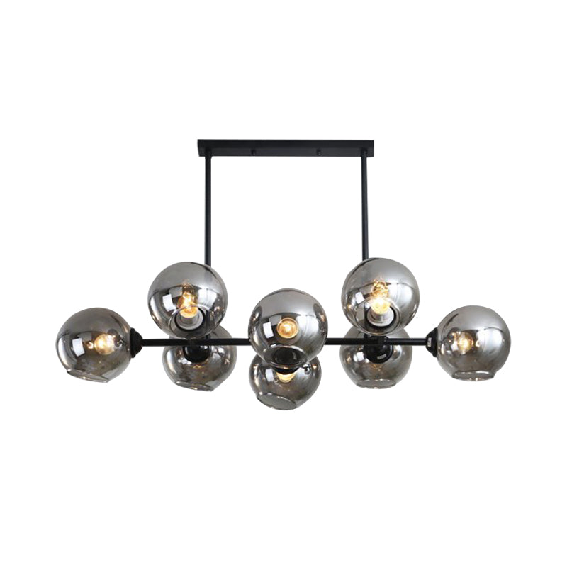 Black Global Island Lighting Modern 8/12 Heads Smokey-Glass Hanging Lamp Kit for Living Room Clearhalo 'Ceiling Lights' 'Glass shade' 'Glass' 'Island Lights' Lighting' 234068