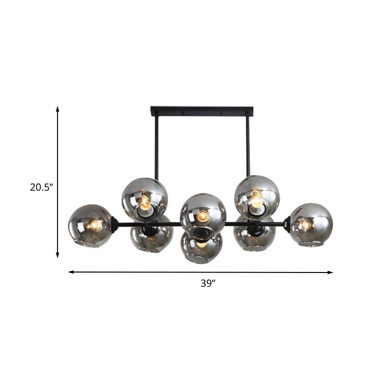 Black Global Island Lighting Modern 8/12 Heads Smokey-Glass Hanging Lamp Kit for Living Room Clearhalo 'Ceiling Lights' 'Glass shade' 'Glass' 'Island Lights' Lighting' 234069