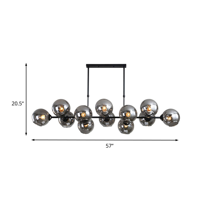 Black Global Island Lighting Modern 8/12 Heads Smokey-Glass Hanging Lamp Kit for Living Room Clearhalo 'Ceiling Lights' 'Glass shade' 'Glass' 'Island Lights' Lighting' 234073