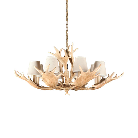 8 Lights Chandelier Lighting Fixture Rustic Conical Resin Hanging Light in Light Brown for Dining Room Clearhalo 'Ceiling Lights' 'Chandeliers' Lighting' options 234090