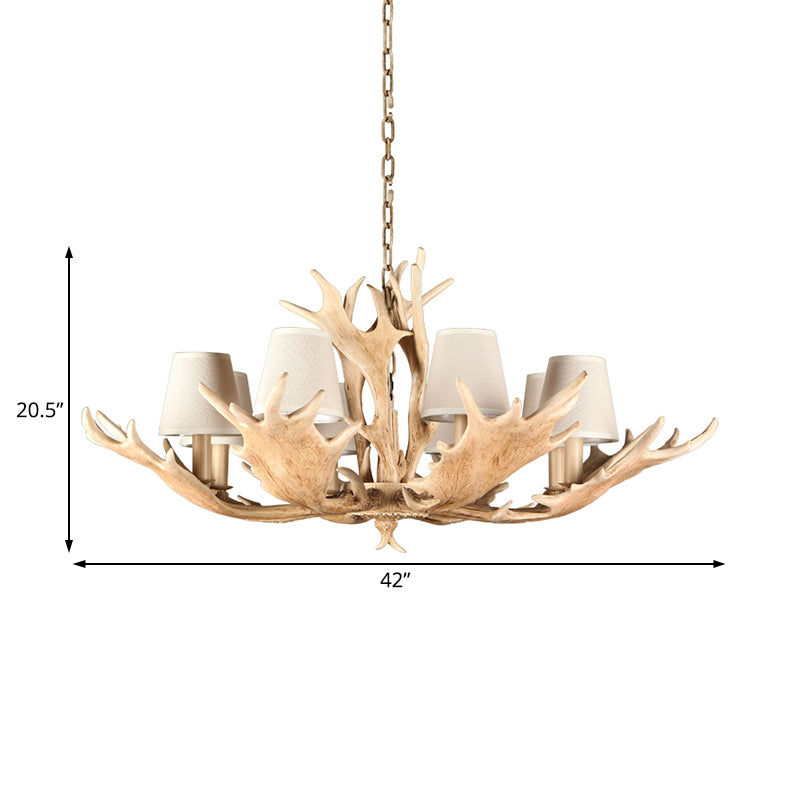 8 Lights Chandelier Lighting Fixture Rustic Conical Resin Hanging Light in Light Brown for Dining Room Clearhalo 'Ceiling Lights' 'Chandeliers' Lighting' options 234091