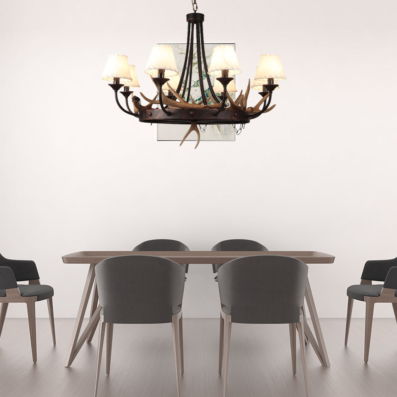 Tapered Dining Room Hanging Lamp Traditional Metal 8 Bulbs Brown Chandelier Pendant Light with Antler Decoration Clearhalo 'Ceiling Lights' 'Chandeliers' Lighting' options 234093