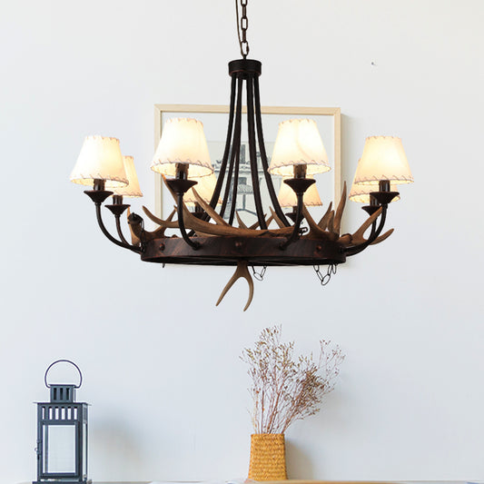 Tapered Dining Room Hanging Lamp Traditional Metal 8 Bulbs Brown Chandelier Pendant Light with Antler Decoration Clearhalo 'Ceiling Lights' 'Chandeliers' Lighting' options 234094