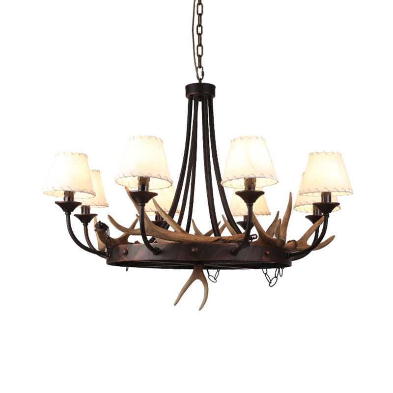 Tapered Dining Room Hanging Lamp Traditional Metal 8 Bulbs Brown Chandelier Pendant Light with Antler Decoration Clearhalo 'Ceiling Lights' 'Chandeliers' Lighting' options 234095