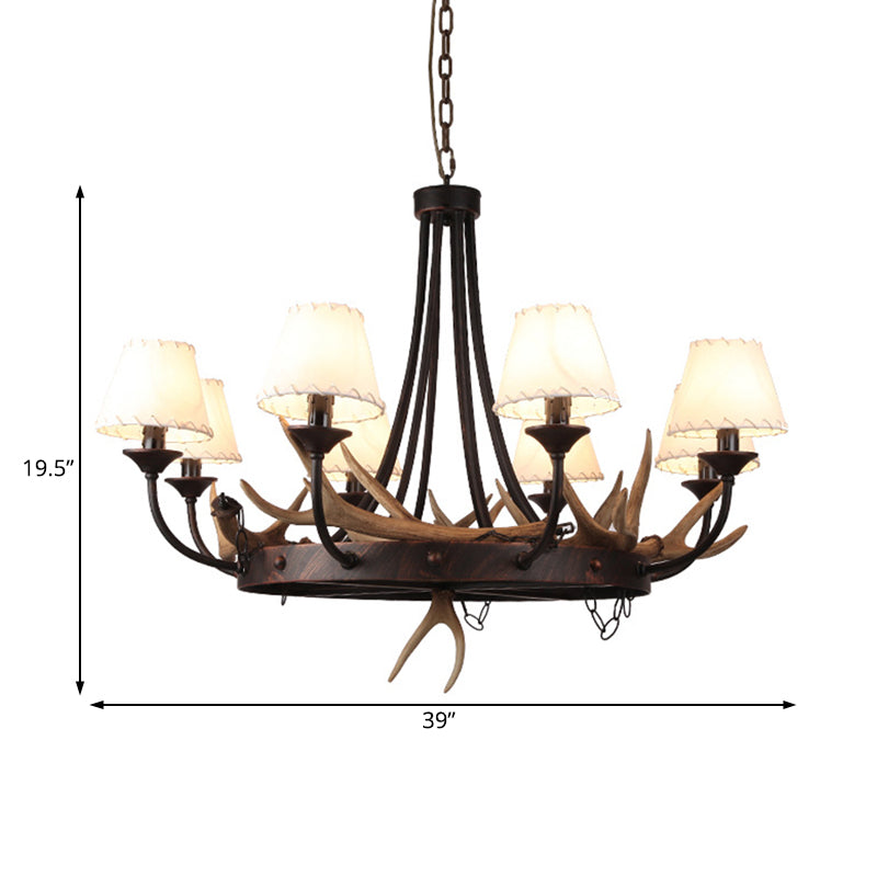 Tapered Dining Room Hanging Lamp Traditional Metal 8 Bulbs Brown Chandelier Pendant Light with Antler Decoration Clearhalo 'Ceiling Lights' 'Chandeliers' Lighting' options 234096