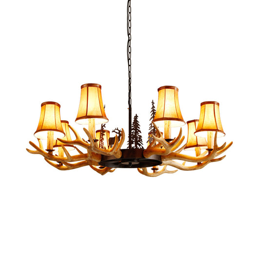 Coffee Paneled Bell Pendant Chandelier Rural Resin 8 Heads Dining Room Hanging Ceiling Light with Pine Tree Element Clearhalo 'Ceiling Lights' 'Chandeliers' Lighting' options 234100