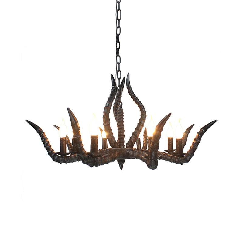 Resin Black Hanging Chandelier Horn 8 Bulbs Traditional Pendant Light Fixture for Restaurant Clearhalo 'Ceiling Lights' 'Chandeliers' Lighting' options 234105