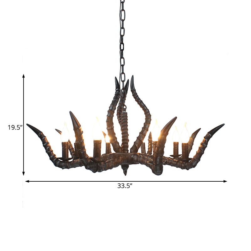 Resin Black Hanging Chandelier Horn 8 Bulbs Traditional Pendant Light Fixture for Restaurant Clearhalo 'Ceiling Lights' 'Chandeliers' Lighting' options 234106