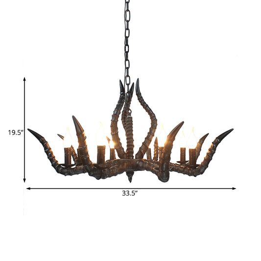 Resin Black Hanging Chandelier Horn 8 Bulbs Traditional Pendant Light Fixture for Restaurant Clearhalo 'Ceiling Lights' 'Chandeliers' Lighting' options 234106