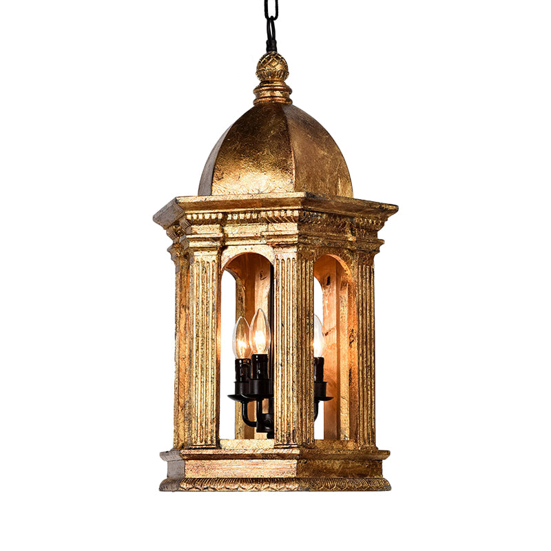 3 Lights Metal Chandelier Lamp Vintage Gold Lantern Bar Adjustable Down Lighting Pendant Clearhalo 'Ceiling Lights' 'Chandeliers' Lighting' options 234113