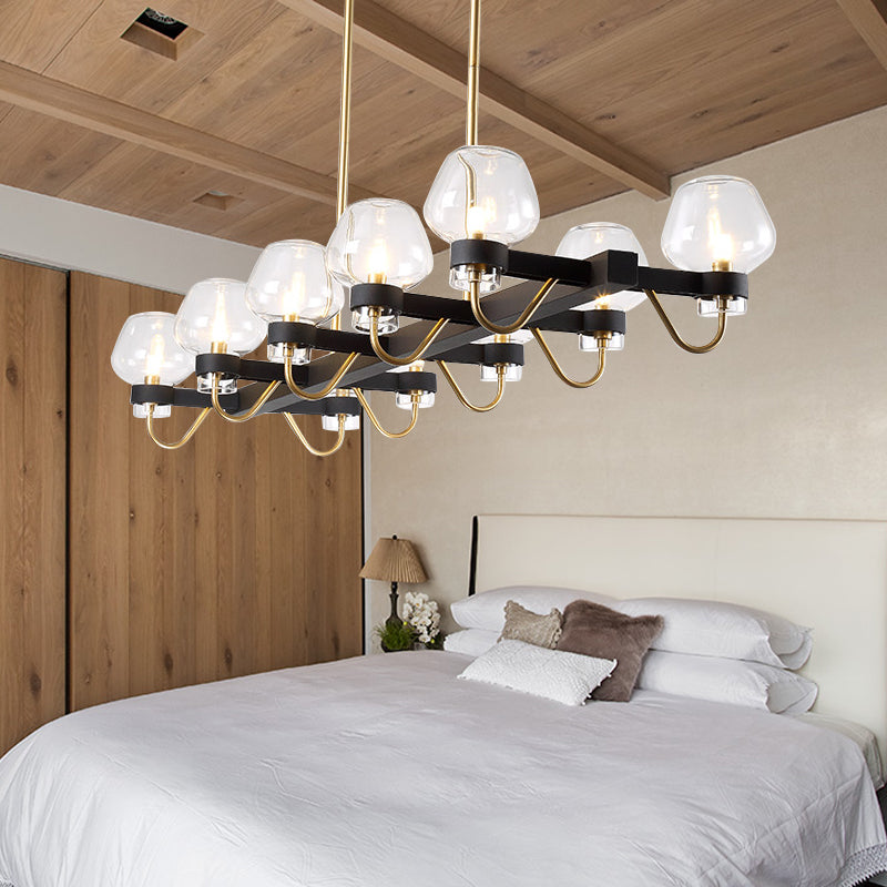 10 Bulbs Cup Island Lamp Contemporary Clear/Amber/Smoke Glass Suspended Lighting Fixture in Black/Brass for Bedroom Black Clear Clearhalo 'Ceiling Lights' 'Glass shade' 'Glass' 'Island Lights' 'Pendant Lights' Lighting' 234116
