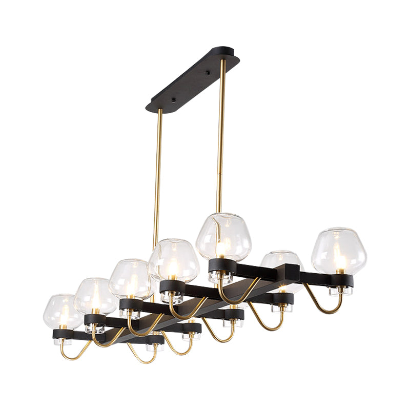 10 Bulbs Cup Island Lamp Contemporary Clear/Amber/Smoke Glass Suspended Lighting Fixture in Black/Brass for Bedroom Clearhalo 'Ceiling Lights' 'Glass shade' 'Glass' 'Island Lights' 'Pendant Lights' Lighting' 234118