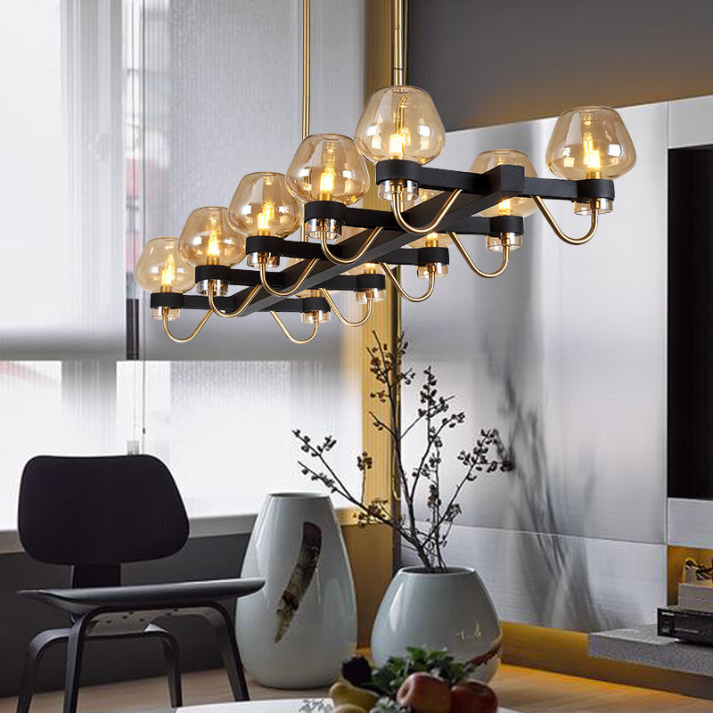 10 Bulbs Cup Island Lamp Contemporary Clear/Amber/Smoke Glass Suspended Lighting Fixture in Black/Brass for Bedroom Clearhalo 'Ceiling Lights' 'Glass shade' 'Glass' 'Island Lights' 'Pendant Lights' Lighting' 234120