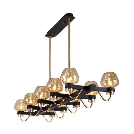 10 Bulbs Cup Island Lamp Contemporary Clear/Amber/Smoke Glass Suspended Lighting Fixture in Black/Brass for Bedroom Clearhalo 'Ceiling Lights' 'Glass shade' 'Glass' 'Island Lights' 'Pendant Lights' Lighting' 234121