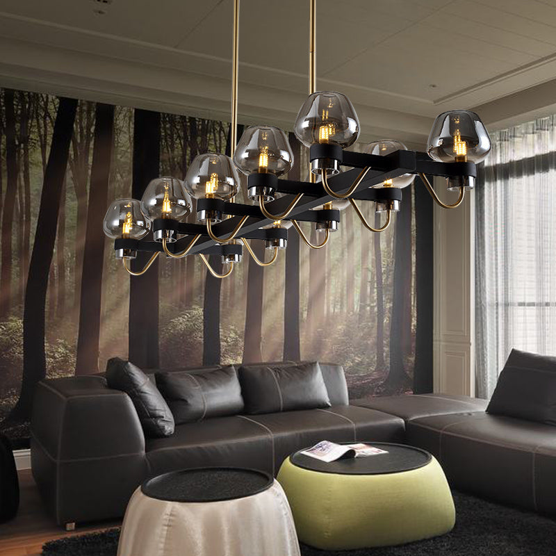 10 Bulbs Cup Island Lamp Contemporary Clear/Amber/Smoke Glass Suspended Lighting Fixture in Black/Brass for Bedroom Clearhalo 'Ceiling Lights' 'Glass shade' 'Glass' 'Island Lights' 'Pendant Lights' Lighting' 234123