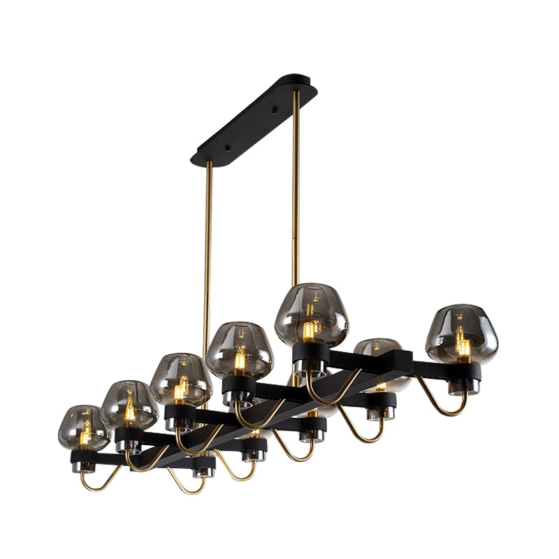 10 Bulbs Cup Island Lamp Contemporary Clear/Amber/Smoke Glass Suspended Lighting Fixture in Black/Brass for Bedroom Clearhalo 'Ceiling Lights' 'Glass shade' 'Glass' 'Island Lights' 'Pendant Lights' Lighting' 234124