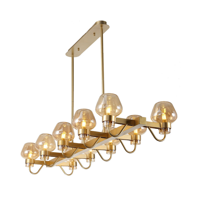10 Bulbs Cup Island Lamp Contemporary Clear/Amber/Smoke Glass Suspended Lighting Fixture in Black/Brass for Bedroom Clearhalo 'Ceiling Lights' 'Glass shade' 'Glass' 'Island Lights' 'Pendant Lights' Lighting' 234127