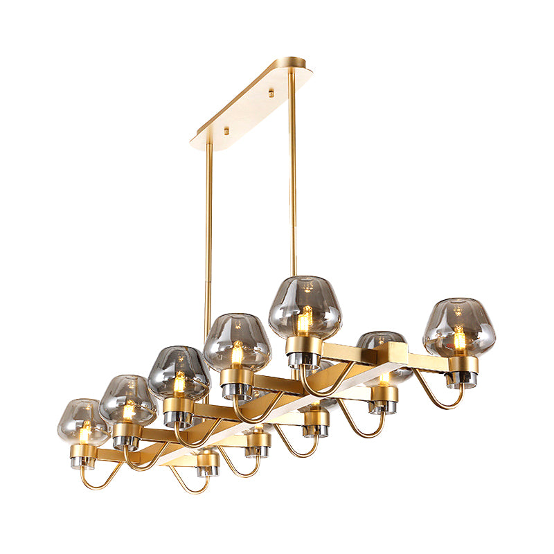 10 Bulbs Cup Island Lamp Contemporary Clear/Amber/Smoke Glass Suspended Lighting Fixture in Black/Brass for Bedroom Clearhalo 'Ceiling Lights' 'Glass shade' 'Glass' 'Island Lights' 'Pendant Lights' Lighting' 234131