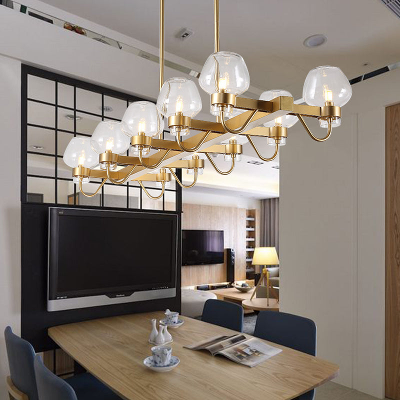 10 Bulbs Cup Island Lamp Contemporary Clear/Amber/Smoke Glass Suspended Lighting Fixture in Black/Brass for Bedroom Clearhalo 'Ceiling Lights' 'Glass shade' 'Glass' 'Island Lights' 'Pendant Lights' Lighting' 234133
