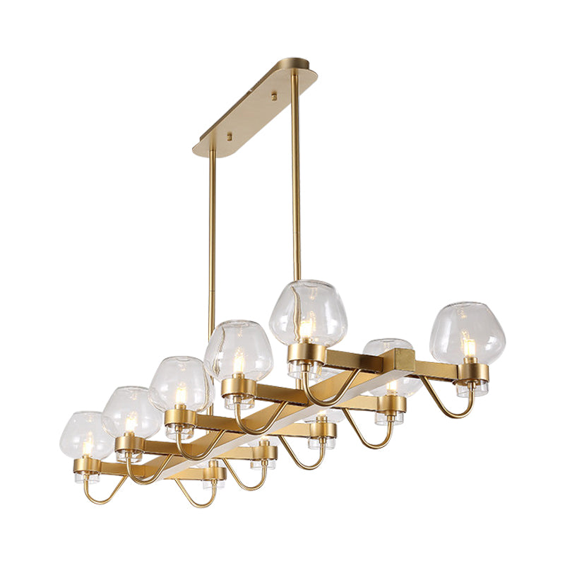 10 Bulbs Cup Island Lamp Contemporary Clear/Amber/Smoke Glass Suspended Lighting Fixture in Black/Brass for Bedroom Clearhalo 'Ceiling Lights' 'Glass shade' 'Glass' 'Island Lights' 'Pendant Lights' Lighting' 234134