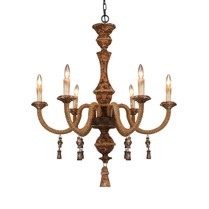 Candelabra Metal Ceiling Light Rustic 6-Bulb Living Room Pendant Chandelier in Brown Clearhalo 'Ceiling Lights' 'Chandeliers' Lighting' options 234137