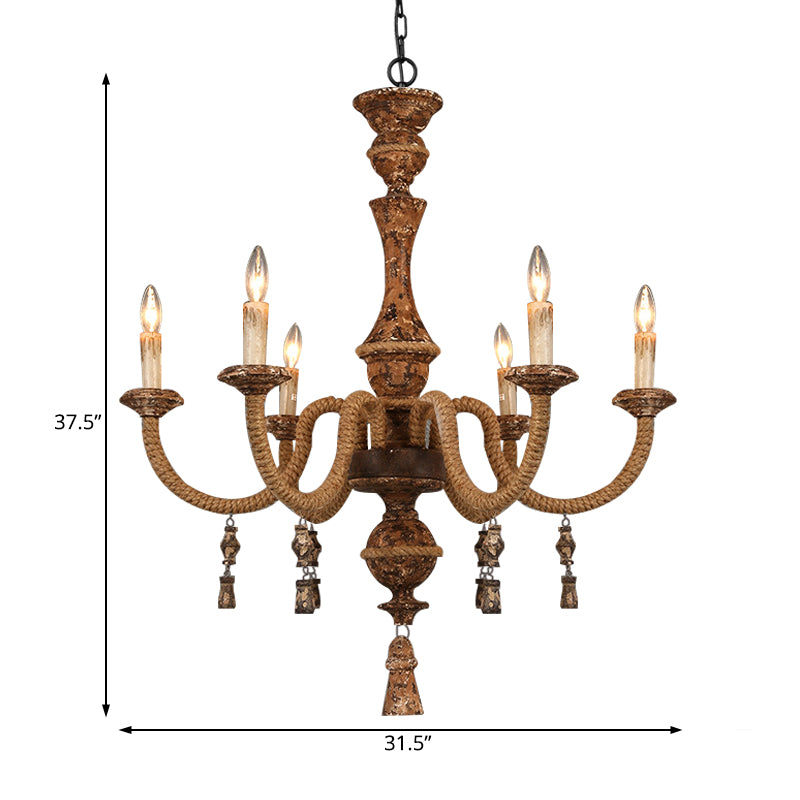 Candelabra Metal Ceiling Light Rustic 6-Bulb Living Room Pendant Chandelier in Brown Clearhalo 'Ceiling Lights' 'Chandeliers' Lighting' options 234138