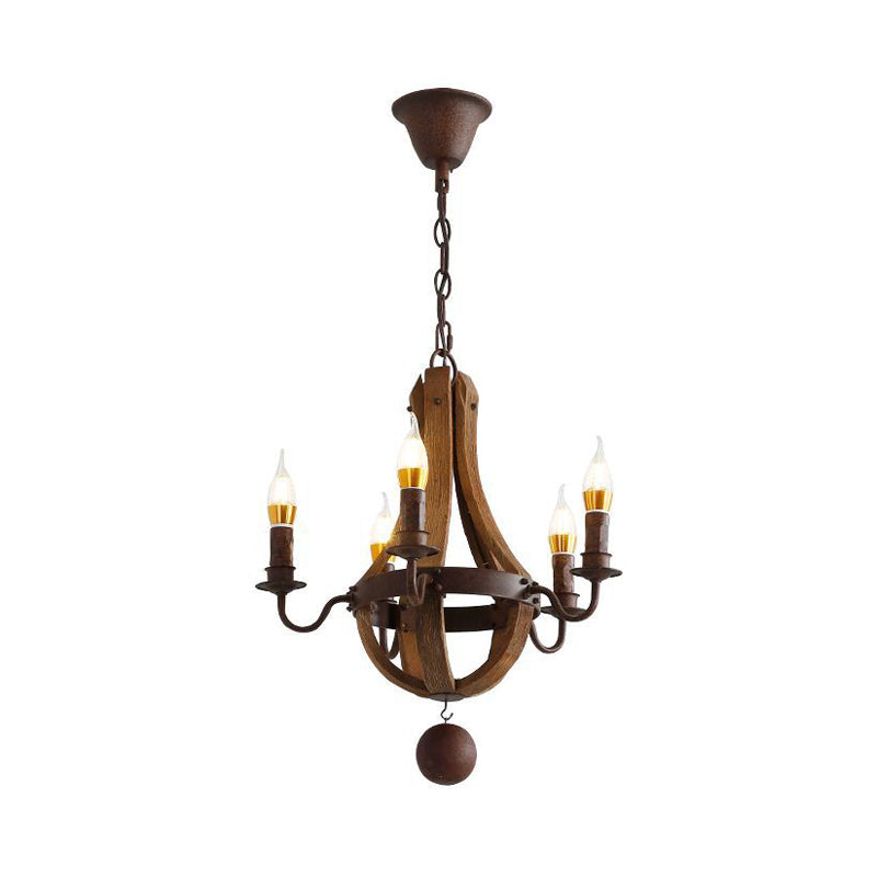 Rust 5 Lights Chandelier Lighting Rustic Wooden Basket Pendant Lamp for Restaurant, 16.5"/19.5" Wide Clearhalo 'Ceiling Lights' 'Chandeliers' Lighting' options 234142