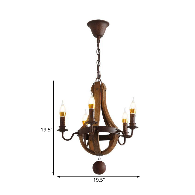 Rust 5 Lights Chandelier Lighting Rustic Wooden Basket Pendant Lamp for Restaurant, 16.5"/19.5" Wide Clearhalo 'Ceiling Lights' 'Chandeliers' Lighting' options 234146