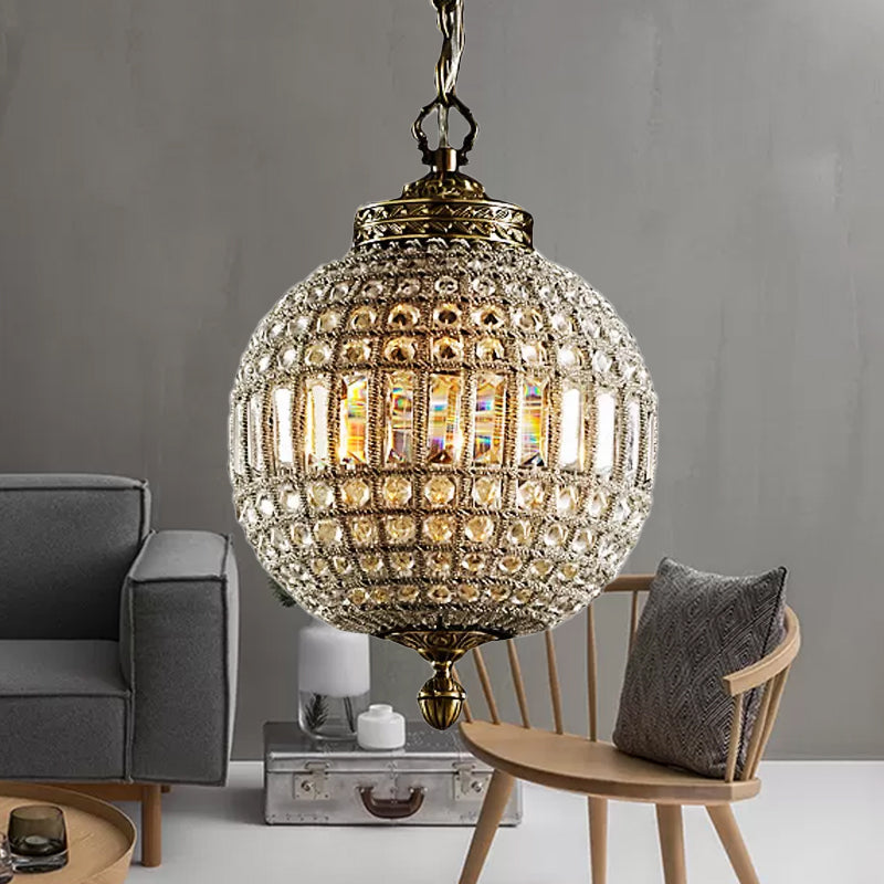 Crystal Globe Hanging Lamp Traditional Single Head Living Room Pendant Ceiling Light in Gold Clearhalo 'Ceiling Lights' 'Pendant Lights' 'Pendants' Lighting' 234147