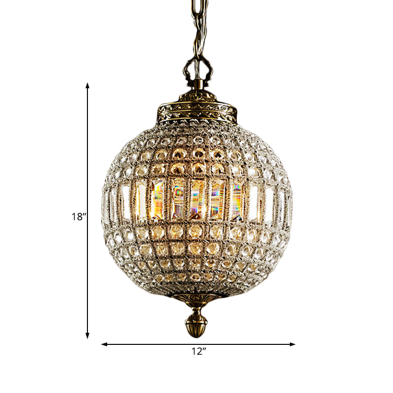 Crystal Globe Hanging Lamp Traditional Single Head Living Room Pendant Ceiling Light in Gold Clearhalo 'Ceiling Lights' 'Pendant Lights' 'Pendants' Lighting' 234150