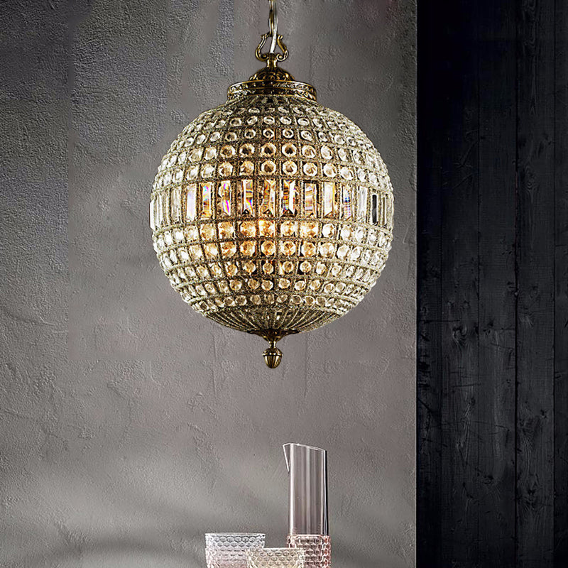 Traditional Orb Hanging Lamp 3 Bulbs Crystal Chandelier Light Fixture in Brass for Living Room Clearhalo 'Ceiling Lights' 'Chandeliers' Lighting' options 234152