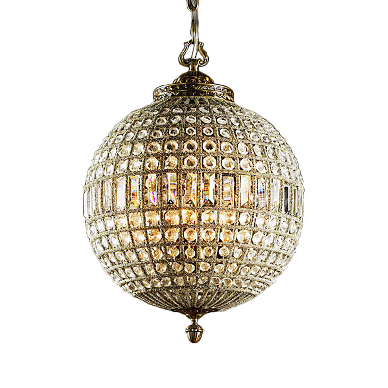 Traditional Orb Hanging Lamp 3 Bulbs Crystal Chandelier Light Fixture in Brass for Living Room Clearhalo 'Ceiling Lights' 'Chandeliers' Lighting' options 234153