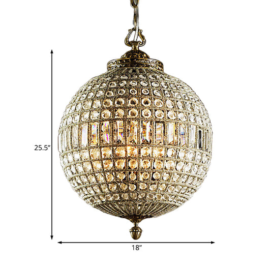 Traditional Orb Hanging Lamp 3 Bulbs Crystal Chandelier Light Fixture in Brass for Living Room Clearhalo 'Ceiling Lights' 'Chandeliers' Lighting' options 234154