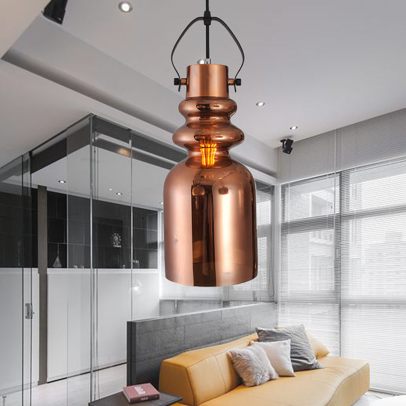 Can Hanging Lamp Retro 1 Head Silver/Gold/Red and Brown Glass Ceiling Pendant Light for Living Room Clearhalo 'Ceiling Lights' 'Glass shade' 'Glass' 'Pendant Lights' 'Pendants' Lighting' 234160
