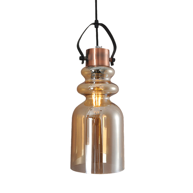 Can Hanging Lamp Retro 1 Head Silver/Gold/Red and Brown Glass Ceiling Pendant Light for Living Room Clearhalo 'Ceiling Lights' 'Glass shade' 'Glass' 'Pendant Lights' 'Pendants' Lighting' 234164