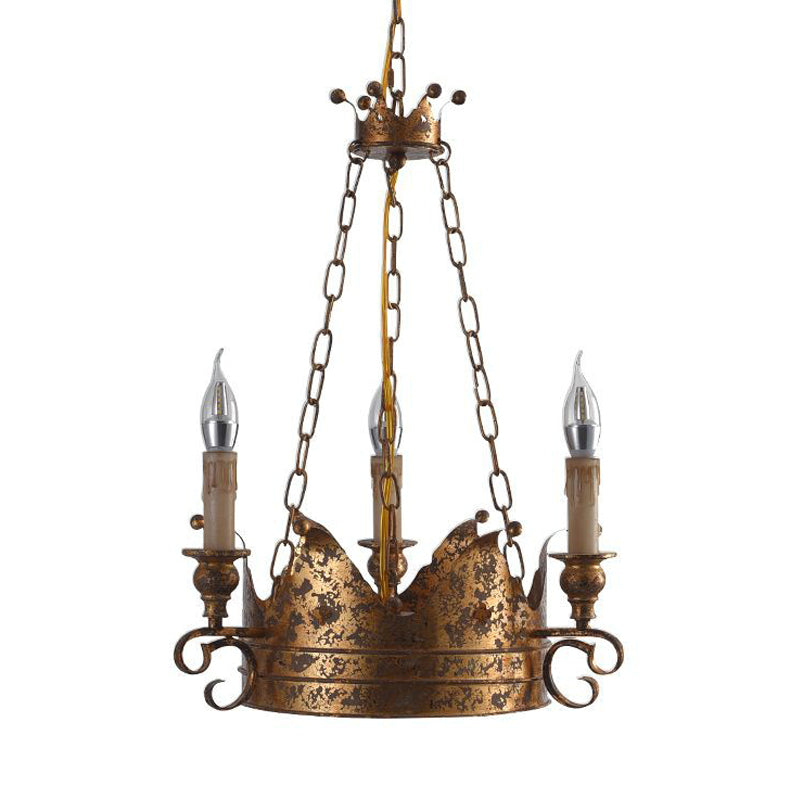 3/8 Lights Metal Chandelier Lamp Rural Rust Crown Dining Room Down Lighting Pendant Clearhalo 'Ceiling Lights' 'Chandeliers' Lighting' options 234167