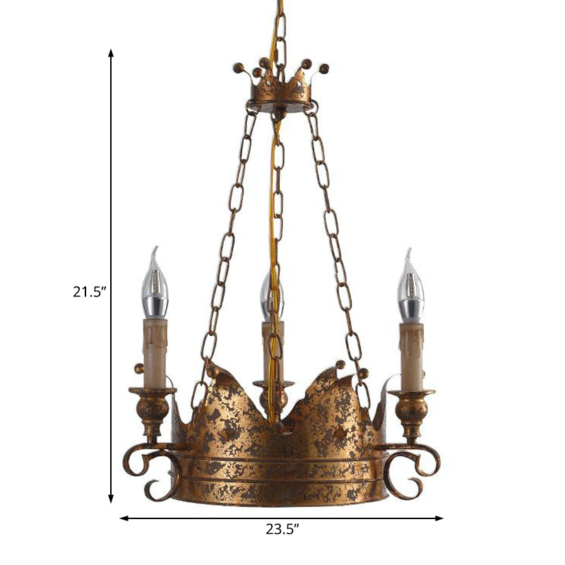 3/8 Lights Metal Chandelier Lamp Rural Rust Crown Dining Room Down Lighting Pendant Clearhalo 'Ceiling Lights' 'Chandeliers' Lighting' options 234168