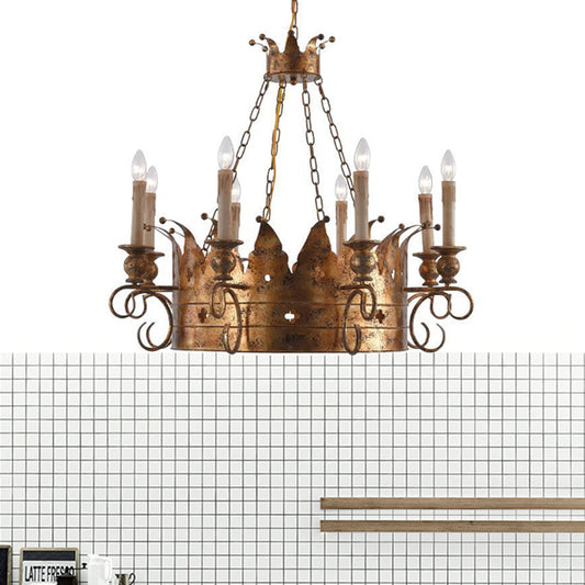 3/8 Lights Metal Chandelier Lamp Rural Rust Crown Dining Room Down Lighting Pendant Clearhalo 'Ceiling Lights' 'Chandeliers' Lighting' options 234169