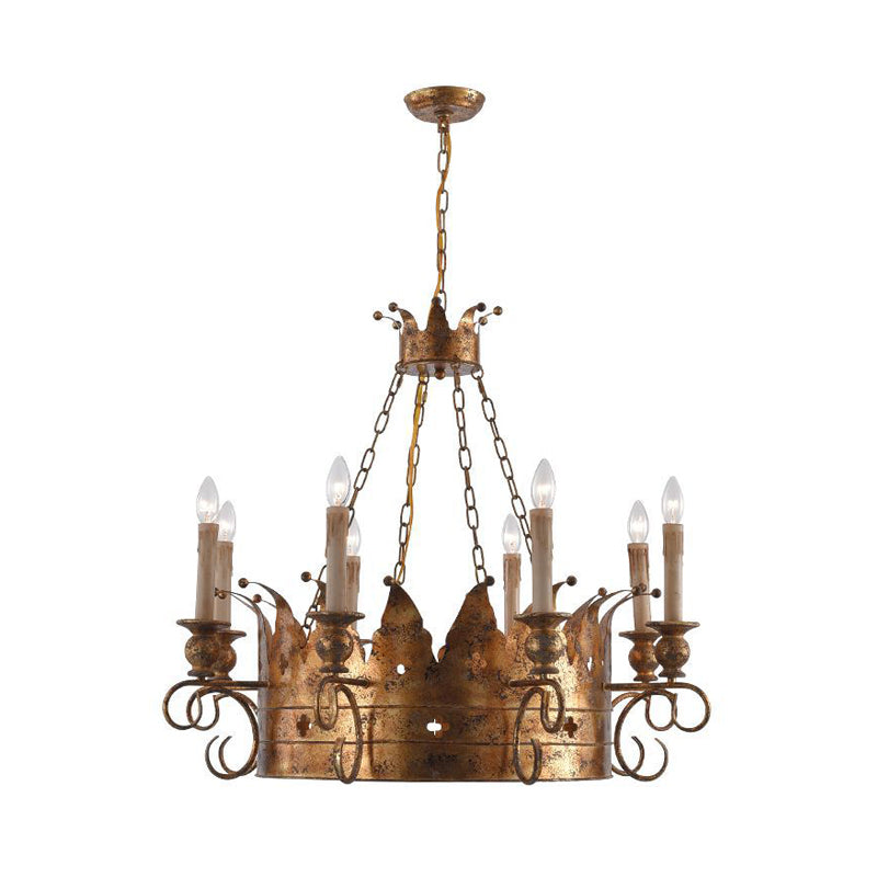 3/8 Lights Metal Chandelier Lamp Rural Rust Crown Dining Room Down Lighting Pendant Clearhalo 'Ceiling Lights' 'Chandeliers' Lighting' options 234171