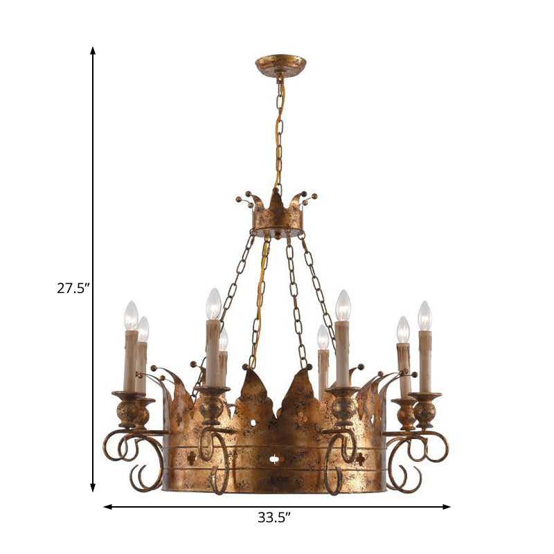 3/8 Lights Metal Chandelier Lamp Rural Rust Crown Dining Room Down Lighting Pendant Clearhalo 'Ceiling Lights' 'Chandeliers' Lighting' options 234172