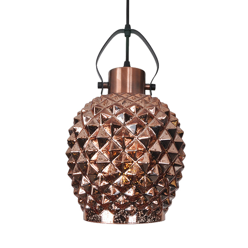 1 Bulb Pineapple Pendant Lighting Colonial Copper/Chrome/Gold Glass Hanging Light Fixture for Bedroom Clearhalo 'Ceiling Lights' 'Glass shade' 'Glass' 'Pendant Lights' 'Pendants' Lighting' 234175
