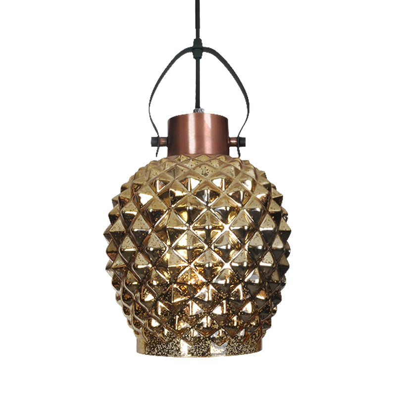 1 Bulb Pineapple Pendant Lighting Colonial Copper/Chrome/Gold Glass Hanging Light Fixture for Bedroom Clearhalo 'Ceiling Lights' 'Glass shade' 'Glass' 'Pendant Lights' 'Pendants' Lighting' 234179