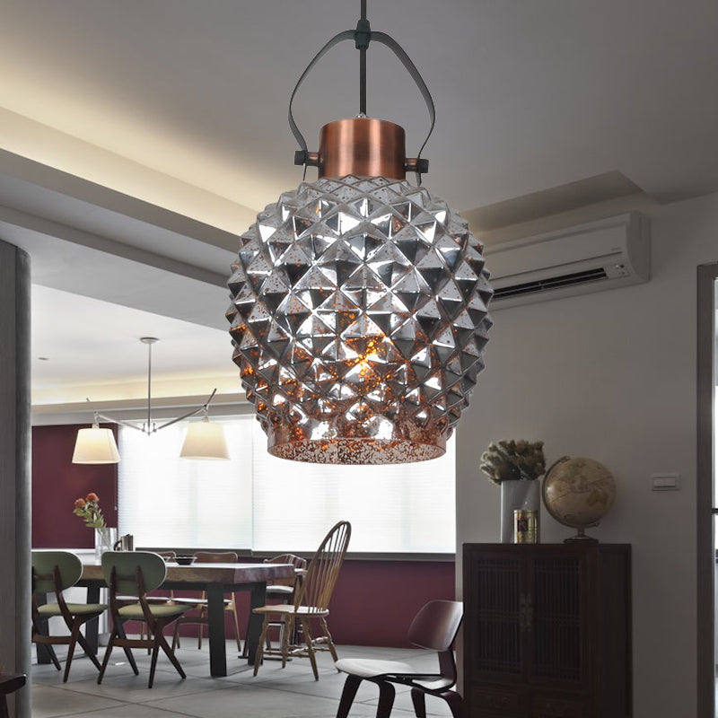 1 Bulb Pineapple Pendant Lighting Colonial Copper/Chrome/Gold Glass Hanging Light Fixture for Bedroom Chrome Clearhalo 'Ceiling Lights' 'Glass shade' 'Glass' 'Pendant Lights' 'Pendants' Lighting' 234180
