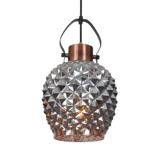 1 Bulb Pineapple Pendant Lighting Colonial Copper/Chrome/Gold Glass Hanging Light Fixture for Bedroom Clearhalo 'Ceiling Lights' 'Glass shade' 'Glass' 'Pendant Lights' 'Pendants' Lighting' 234182